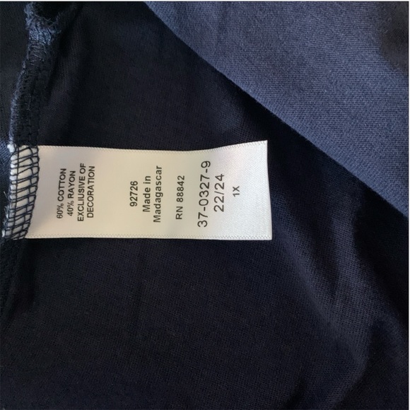 Woman Within Blue Cold Shoulder Floral Embroidered Sleeves Top Size 22/24 1X - Picture 5 of 6